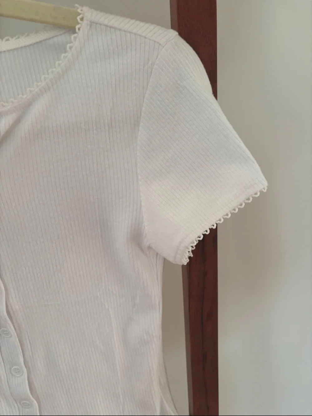 White Ribbed Button-Front Women's Top - Picture 2 of 3